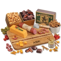 Bamboo serving board with Wisconsin cheese, sausage, and other treats... from...