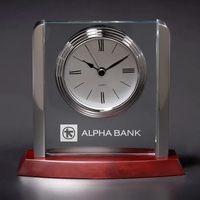 Desk clock featuring a waterfall bezel, acrylic panel, silver posts,...