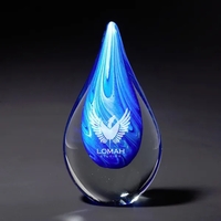 Award made of clear glass with bright blue swirling ribbons.... from ASI...