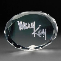 Oval shaped crystal paperweight with 3D laser engraved custom logo and......