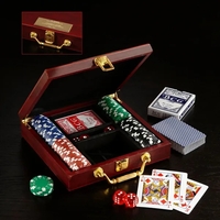 Rosewood finish poker set with 100 professional-grade poker chips, 2 decks......