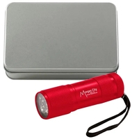 Metal flashlight with nine LEDs and three AAA batteries; comes packaged......