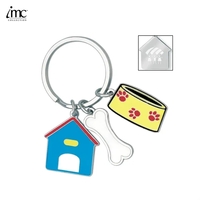 Dog House Bone Bowl Charms Split-Ring Silver Keychain, Epoxy Dome... from ASI...