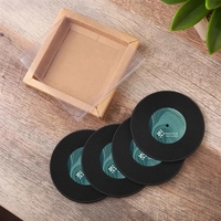 Vintage-style PVC 4-piece coaster set, designed to resemble classic records,...