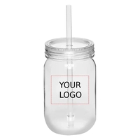 Plastic Mason Jar with Lid and Straw, 24 oz.