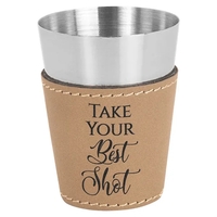 Light Brown 2oz. Leatherette & Stainless Steel Shot Glass