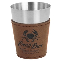 Dark Brown 2oz. Leatherette & Stainless Steel Shot Glass