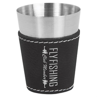 Black/Silver 2oz. Leatherette & Stainless Steel Shot Glass