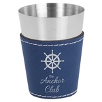 Blue/Silver 2oz. Leatherette & Stainless Steel Shot Glass