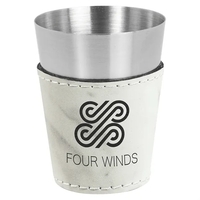 Two-ounce stainless steel and marble-look PU leatherette shot glass.... from...