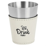 White 2oz. Leatherette & Stainless Steel Shot Glass