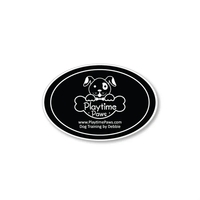 Oval shaped decal with removable low-tack adhesive backing and full color......