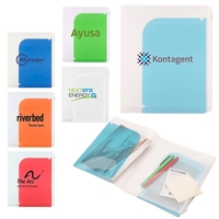 Mini document holder with four internal folders, slide-lock clear zipper...