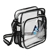 Zippered clear backpack with front zippered pocket. 2 sides mesh pockets......