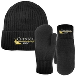 Deluxe Knit Sherpa Lined Beanie Cap and Mitten Combo