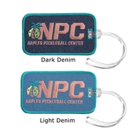 2 1/2" x 4 1/2" luggage tag that's embroidered on one... from ASI 90160...