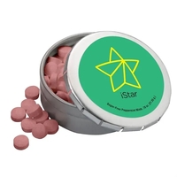 Large round push tin filled with sugar and gluten free mints.... from ASI...