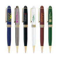 Twist action ballpoint pen with elegant enamel finish, shiny gold trims......