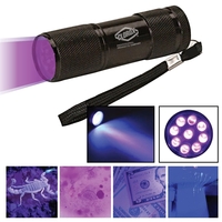 Black ultraviolet (UV) LED flashlight with 9 bulbs and 3 AAA... from ASI...