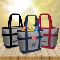 Large cooler tote. Hot/cold lining with zipper closure. Open front pocket.......