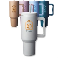 40 oz. stainless steel travel mug with handle, lid and straw.... from ASI...