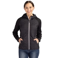 Women's jacket with a full-zip, down-alternative insulation, and hood.......