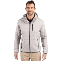Men's jacket with a full-zip, down-alternative insulation, hood, and wind...
