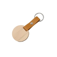 Round Shape Wooden PU Leather Keychain