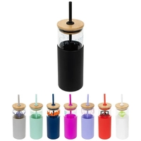 18 oz Glass Tumbler with Silicone Sleeve & PP Straw... from ASI 36730 Ariel...