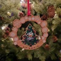 Custom Printed Hardwood Christmas Tree and Snowflakes Ornament... from ASI...