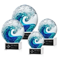 The magnificent Surfside Artglass award features a beautiful crashing blue...