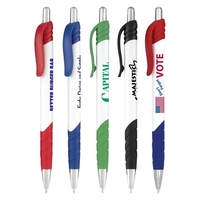 Plastic retractable pen - white barrel with colored trim - black... from ASI...