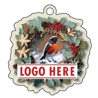 Full color acrylic holiday ornament with mirror back and wreath/bird...