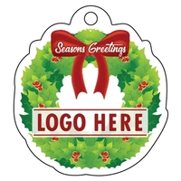 Full color acrylic holiday ornament with mirror back and wreath/red bow......