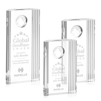 This ridged tower features a globe emblem, symbolic for world class... from...