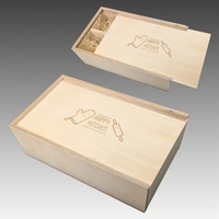 Double Bottle Slide Top Wood Box with Engraved Lid