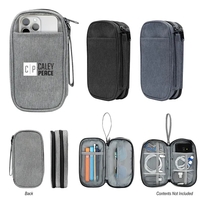 Tech organizer with two zippered compartments and multiple interior...
