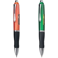 Click action ballpoint pen with translucent color barrel, black rubber...