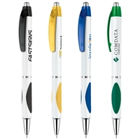 Click action ballpoint pen with bright transparent clip and matching grip.......