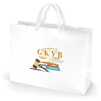 Premium-weight matte-laminated bag with woven handles and fold-over top.......