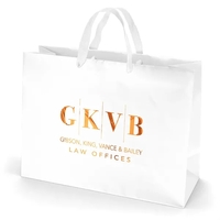 Premium-weight matte-laminated bag with woven handles and fold-over top.......