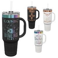 Ion-plated laser-engraved insulated travel mug. Comes with a lid and...