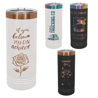 Ion-Plated laser-engraved insulated skinny tumbler. Comes with a lid.... from...