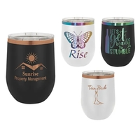 Ion-plated laser-engraved insulated stemless wine tumbler. Comes with a...