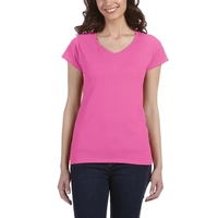 Ladies 100% preshrunk cotton V-neck t-shirt plus 1 color silkscreen...