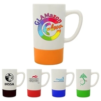 18 oz. white ceramic mug with colorful, non-slip silicone band at... from ASI...