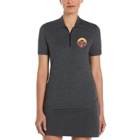Ladies double knit polo with moisture-wicking stretch fabric and zipper...