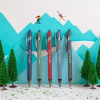 A soft-touch executive stylus pen in dappled earth tones with gunmetal......