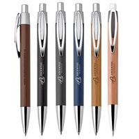 Bamboo and metal push-action pen with plastic trim. Trim made with... from...