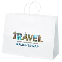 White kraft paper shopper with twisted paper handles and serrated cut... from...